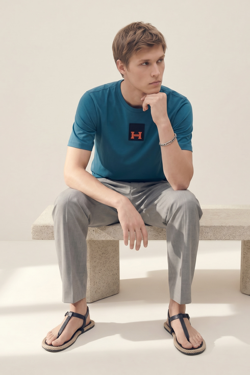 HERMES PARIS T-SHIRT LUXURY MERCERIZED COTTON | TEAL