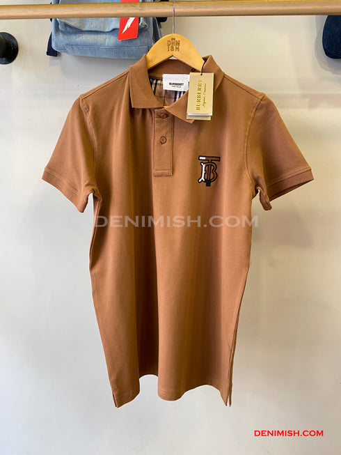 BURBERRY EKD-EMBROIDERED COTTON-BLEND POLO SHIRT | BROWN