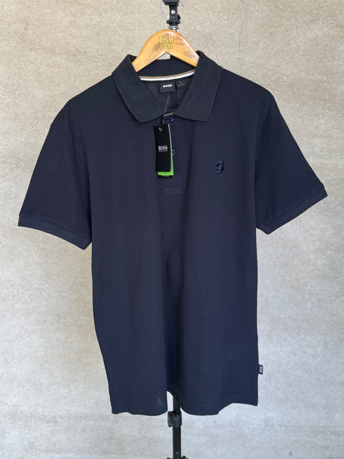 HUGO BOSS COTTON PIQUE POLO SHIRT WITH DOUBLE B MONOGRAM | DARK BLUE