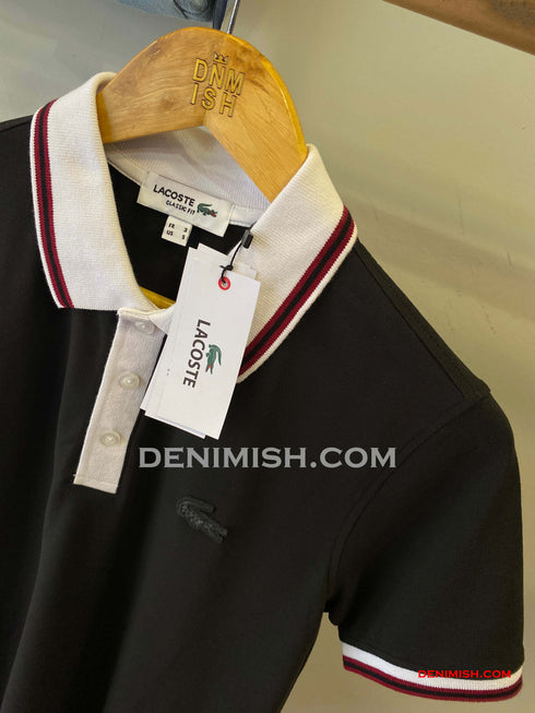 LACOSTE MEN SLIM FIT CLASSIC STRIPED POLO SHIRT | BLACK