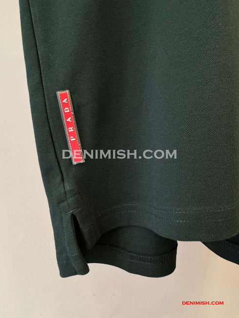 PRADA PIQUE MEN'S PLAIN TRIANGLE LOGO POLO | GREEN
