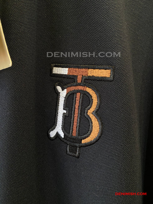 BURBERRY EKD-EMBROIDERED COTTON-BLEND POLO SHIRT | DARK NAVY