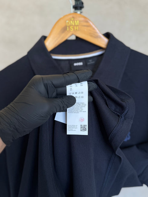 HUGO BOSS COTTON PIQUE POLO SHIRT WITH DOUBLE B MONOGRAM | DARK BLUE