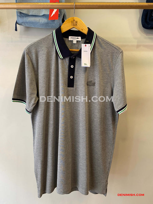 LACOSTE MEN SLIM FIT CLASSIC STRIPED POLO SHIRT | GREY