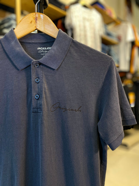 JACK & JONES ORIGINALS SIGNATURE POLO SHIRT | CHARCOAL BLACK