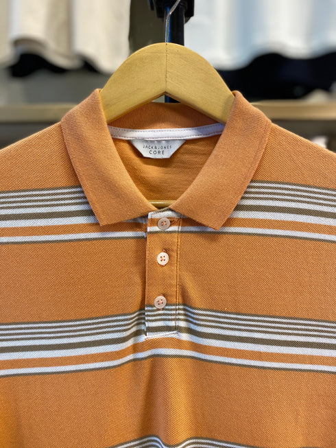 JACK & JONES – RETRO STRIPED SLIM POLO SHIRT | ORANGE