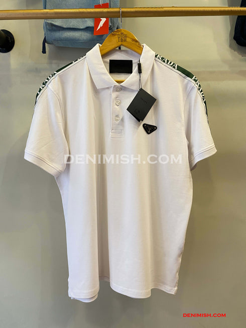 PRADA PIQUE MEN'S PLAIN TRIANGLE LOGO POLO | WHITE
