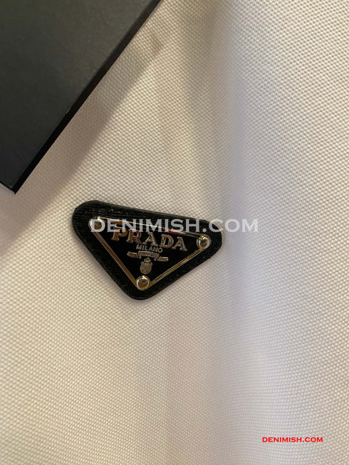 PRADA PIQUE MEN'S PLAIN TRIANGLE LOGO POLO | WHITE