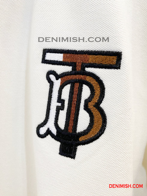 BURBERRY EKD-EMBROIDERED COTTON-BLEND POLO SHIRT | WHITE