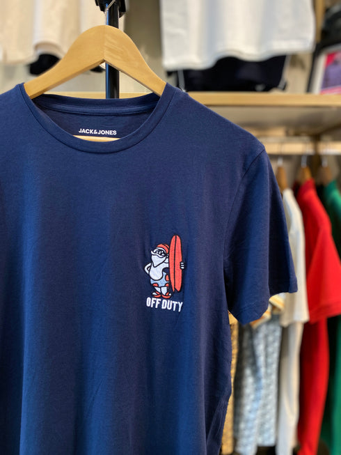 JACK & JONES OFF DUTY EMBROIDERED LOGO T-SHIRT | BLUE