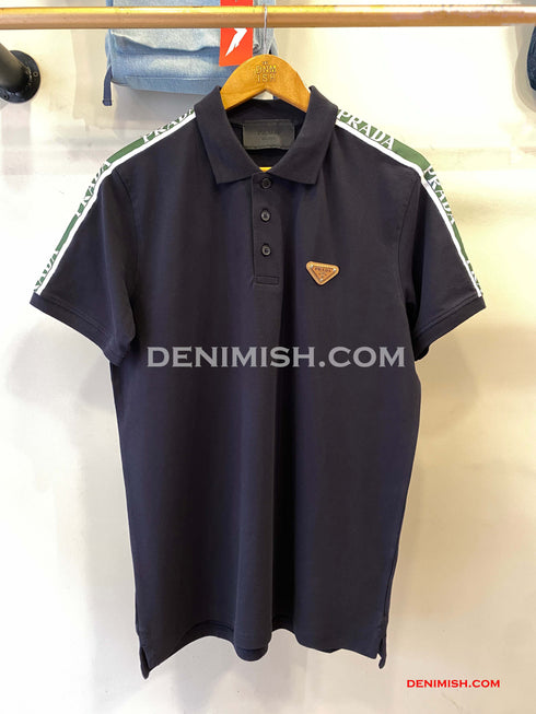 PRADA PIQUE MEN'S PLAIN TRIANGLE LOGO POLO | NAVY