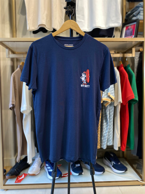 JACK & JONES OFF DUTY EMBROIDERED LOGO T-SHIRT | BLUE