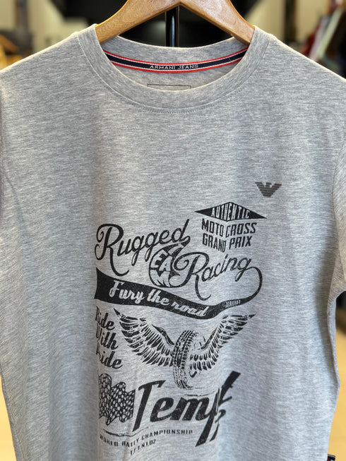 ARMANI JEANS SIGNATURE CHEST LOGO PRINT T-SHIRT | GREY