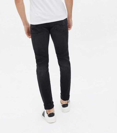 JACK & JONES RIPPED-SLIM FIT JEANS MENS | BLACK