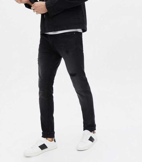 JACK & JONES RIPPED-SLIM FIT JEANS MENS | BLACK