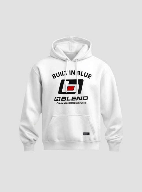 BLEND “BUILT IN BLUE ” WHITE HOODIE-BOLD STREETWEAR STATEMENT