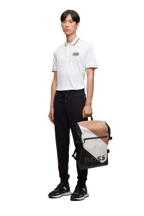 HUGO BOSS REGULAR FIT LOGO-PATCH POLO SHIRT IN COTTON MERERISED | WHITE