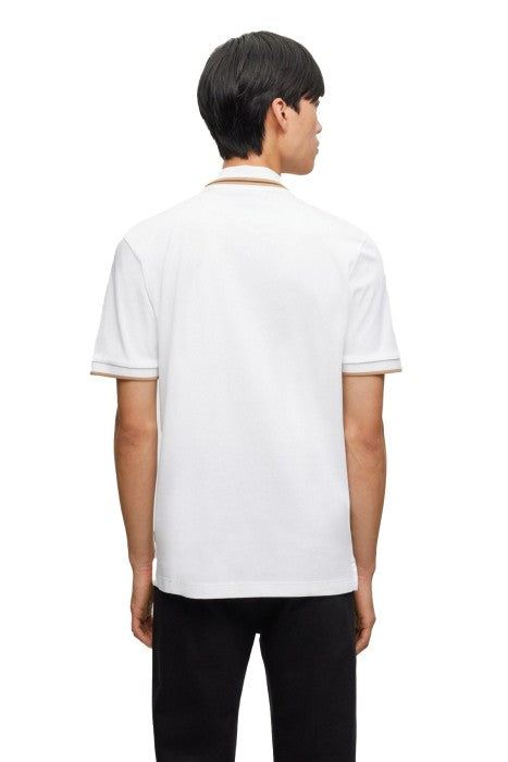 HUGO BOSS REGULAR FIT LOGO-PATCH POLO SHIRT IN COTTON MERERISED | WHITE