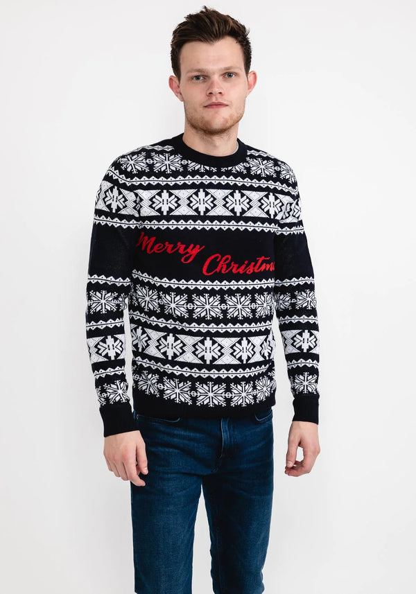 PRODUKT LEO CHRISTMAS KNIT SWEATER BLAZER, NAVY