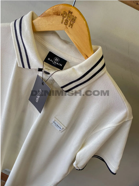 Balmain premium white men's polo shirt with a classic design.