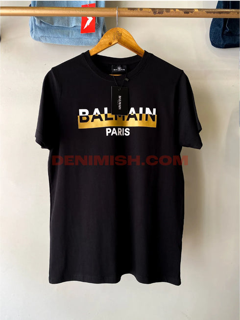 Balmain Paris premium black men's t shirt with a sleek round neck design.