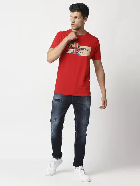 PEPE JEANS-COTTON SLIM FIT - T-SHIRT WITH PRINTED LOGO | RED