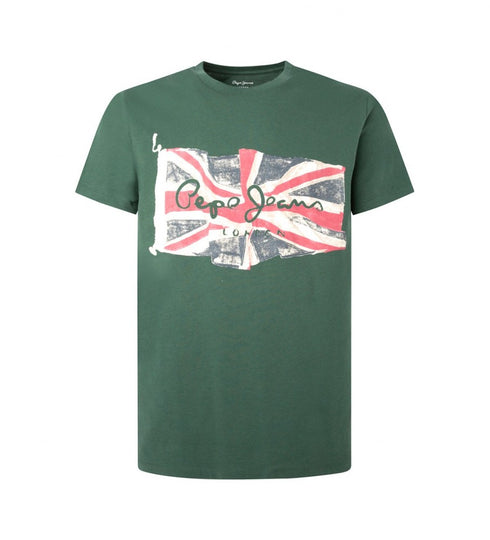 PEPE JEANS-COTTON T-SHIRT WITH PRINTED LOGO | CASTING GREEN