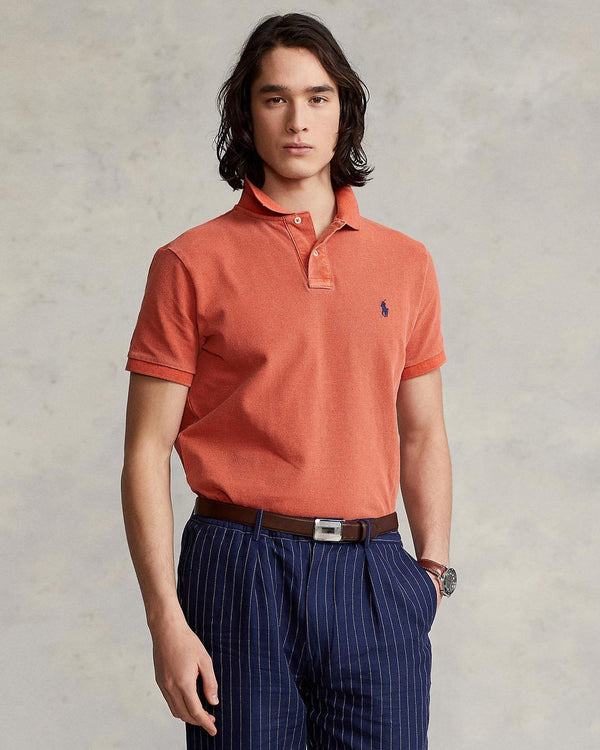 POLO RALPH LAUREN THE ICONIC CUSTOM SLIM FIT MESH POLO | COLLEGE ORANGE