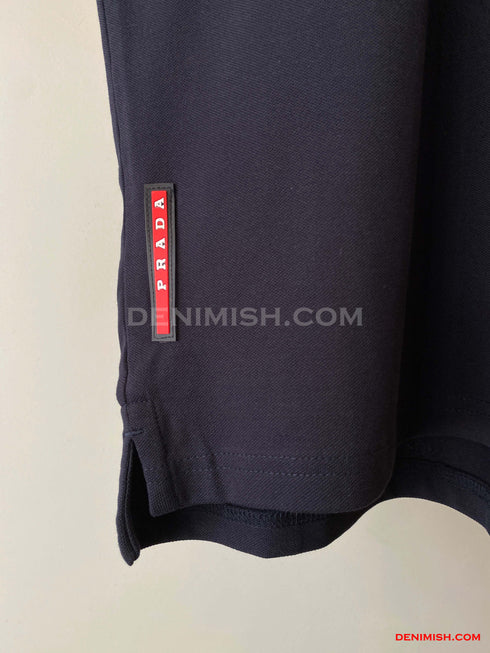 PRADA PIQUE MEN'S PLAIN TRIANGLE LOGO POLO | NAVY