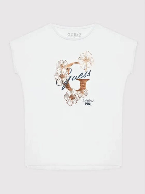 White Guess Kids T-Shirt – Soft cotton short-sleeve tee for boys & girls. Trendy, comfortable, and perfect for everyday wear. Shop premium kids' t-shirts now!