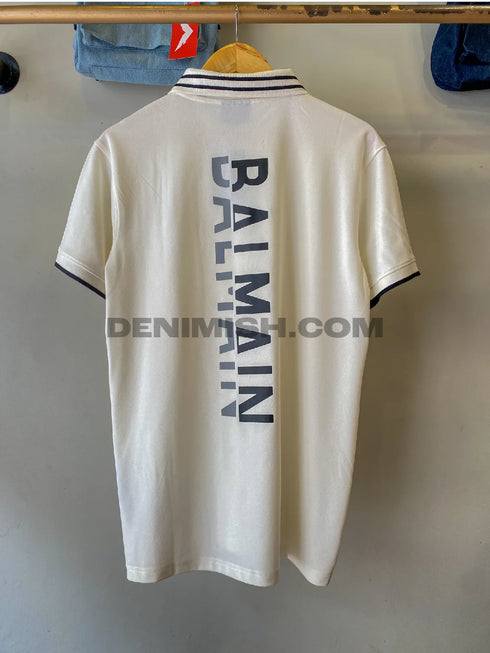 Balmain premium white men's polo shirt with a classic design.