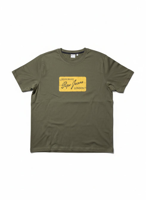 PEPE JEANS COTTON T-SHIRT WITH PRINTED LOGO | OLIVE GREEN