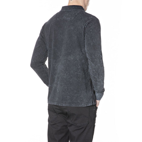 REPLAY DYED C0TT0N PIQUET LONG SLEEVE POLO | GREY / BLACK