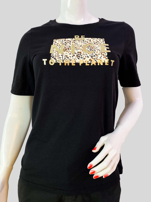 S.OLIVER BE NICE TO THE PLANET PRINT WOMEN T-SHIRT | BLACK