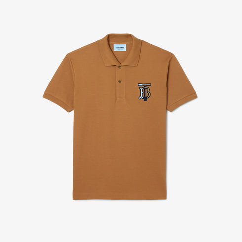 BURBERRY EKD-EMBROIDERED COTTON-BLEND POLO SHIRT | BROWN