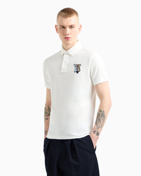 BURBERRY EKD-EMBROIDERED COTTON-BLEND POLO SHIRT | WHITE