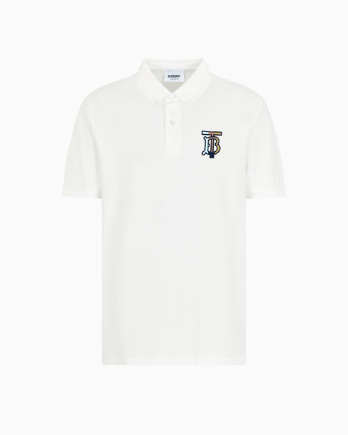 BURBERRY EKD-EMBROIDERED COTTON-BLEND POLO SHIRT | WHITE