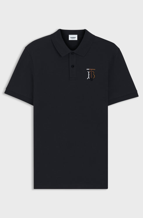 BURBERRY EKD-EMBROIDERED COTTON-BLEND POLO SHIRT | DARK NAVY