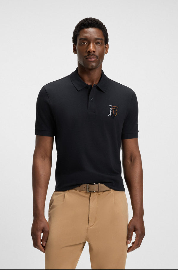 BURBERRY EKD-EMBROIDERED COTTON-BLEND POLO SHIRT | DARK NAVY