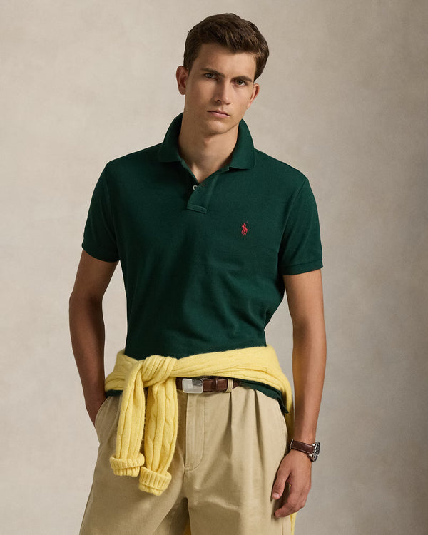 POLO RALPH LAUREN THE ICONIC CUSTOM SLIM FIT MESH POLO | COLLEGE GREEN