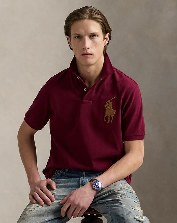 RALPH LAUREN - CUSTOM SLIM FIT LEATHER - PONY POLO SHIRT | MAROON