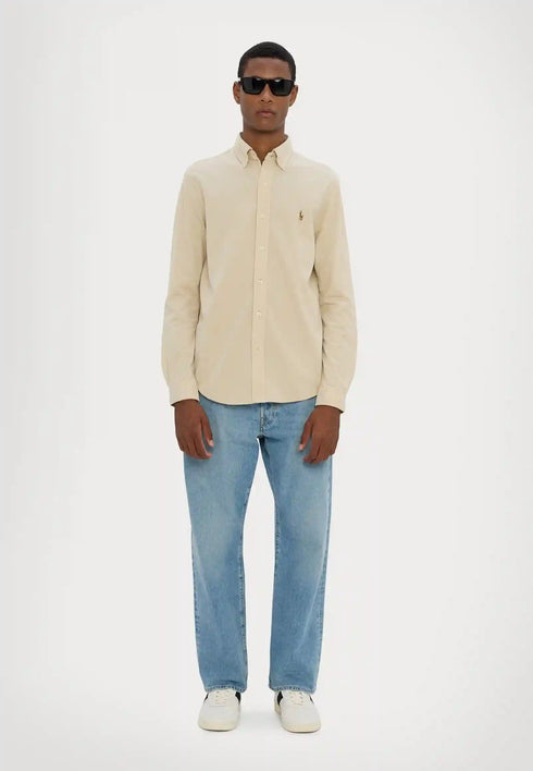 Polo Ralph Lauren knit Oxford shirt for men in coastal beige – stylish and comfortable.