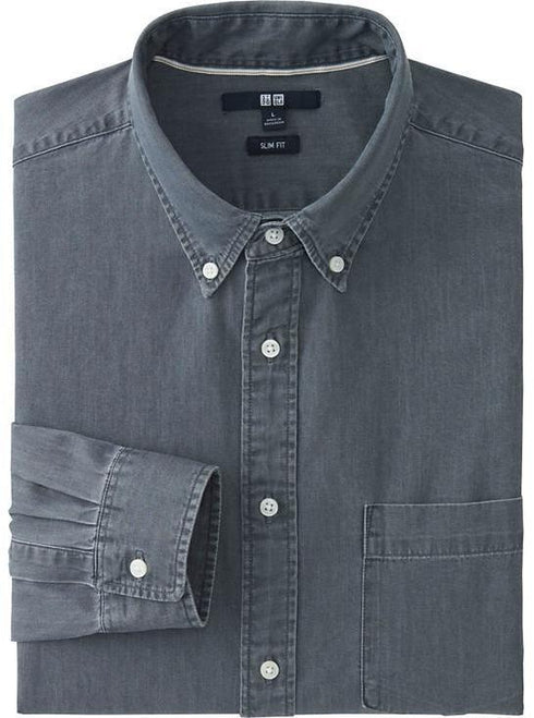 UNIQLO-INDIGO DENIM-PREMIUM-FULL SLEEVE-CASUAL SHIRT | GREY