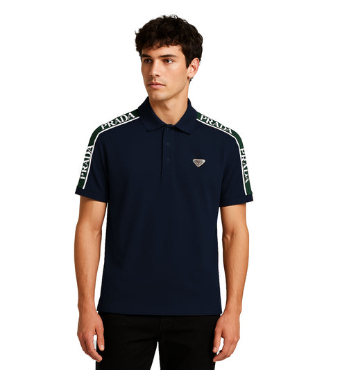 PRADA PIQUE MEN'S PLAIN TRIANGLE LOGO POLO | NAVY
