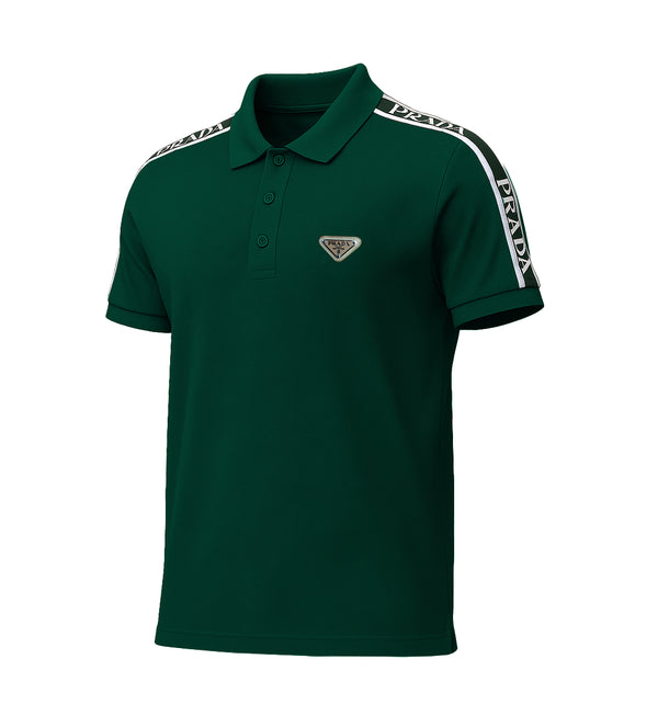 PRADA PIQUE MEN'S PLAIN TRIANGLE LOGO POLO | GREEN