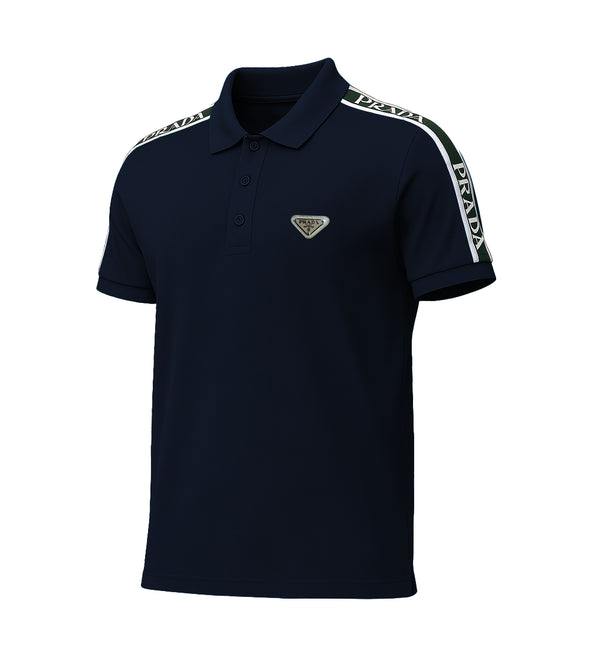 PRADA PIQUE MEN'S PLAIN TRIANGLE LOGO POLO | NAVY