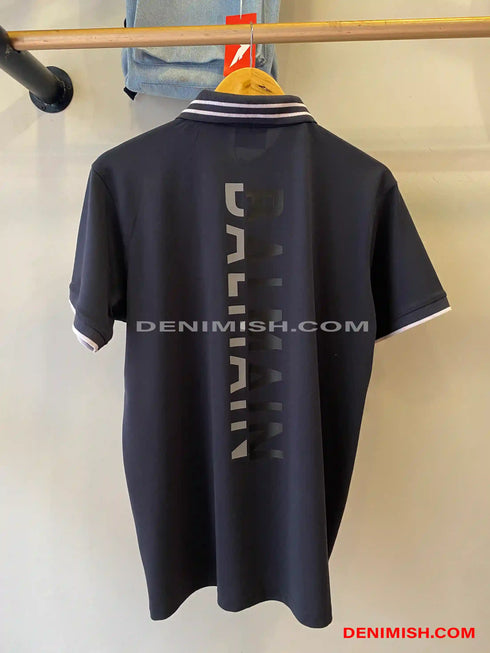 Balmain premium dark blue men's polo shirt with a classic design.