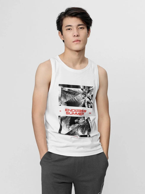 White Tank Top for Men with Print - 4F Sando