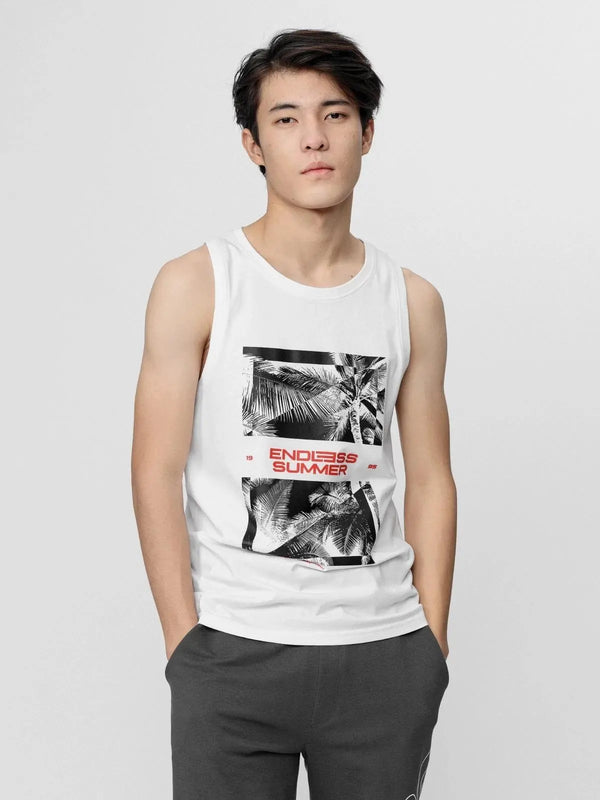 White Tank Top for Men with Print - 4F Sando