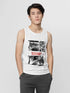White Tank Top for Men with Print - 4F Sando